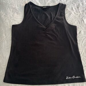 Harley Davidson V-Neck Cinched Neckline Sleeveless Ribbed Black Tank Top 2X